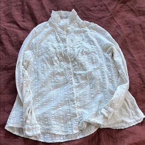 Free People White Lace Button-Up Blouse